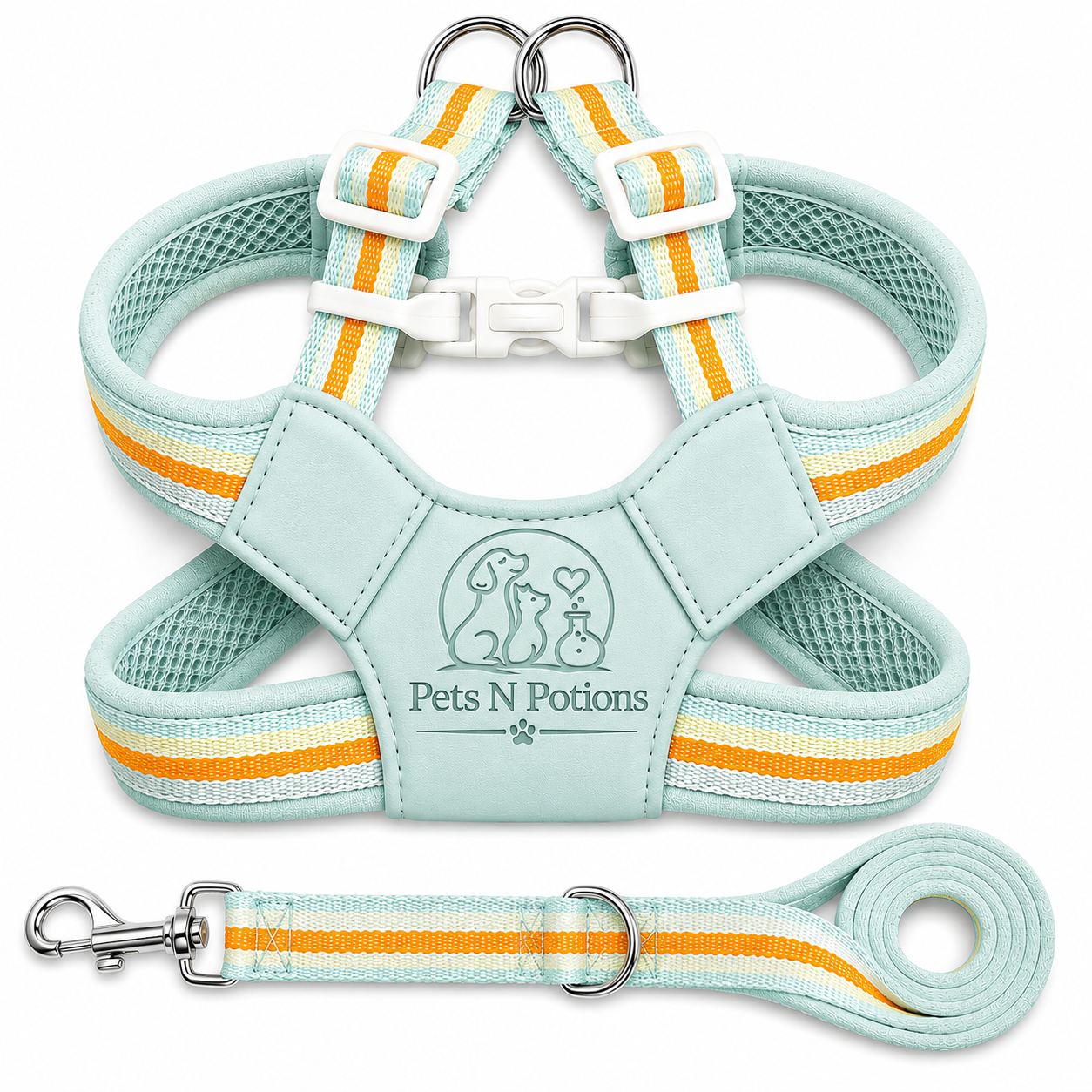 Pets N Potions Reflective No Pull Dog Harness and Leash Set – Adjustable Soft Mesh Vest Harness – Mint Green (5)