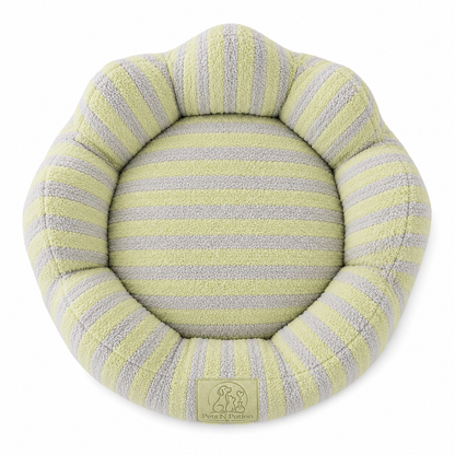 Pets N Potions Round Plush Calming Dog Bed – Soft Washable Pet Bed – Yellow and Grey (4)