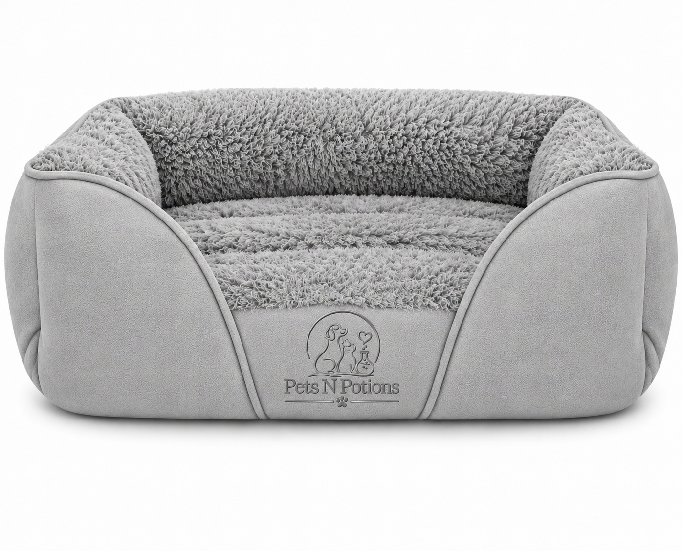 Pets N Potions Luxury Plush Dog Bed – Soft Washable Calming Dog Sofa Bed – Grey (2)