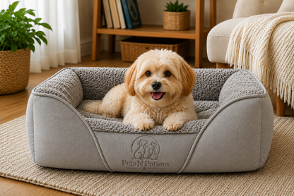 Pets N Potions Luxury Plush Dog Bed – Soft Washable Calming Dog Sofa Bed – Grey (3)