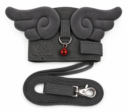 Pets N Potions Angel Wings Dog Harness and Leash Set – Adjustable Soft Walking Harness – Grey (2)