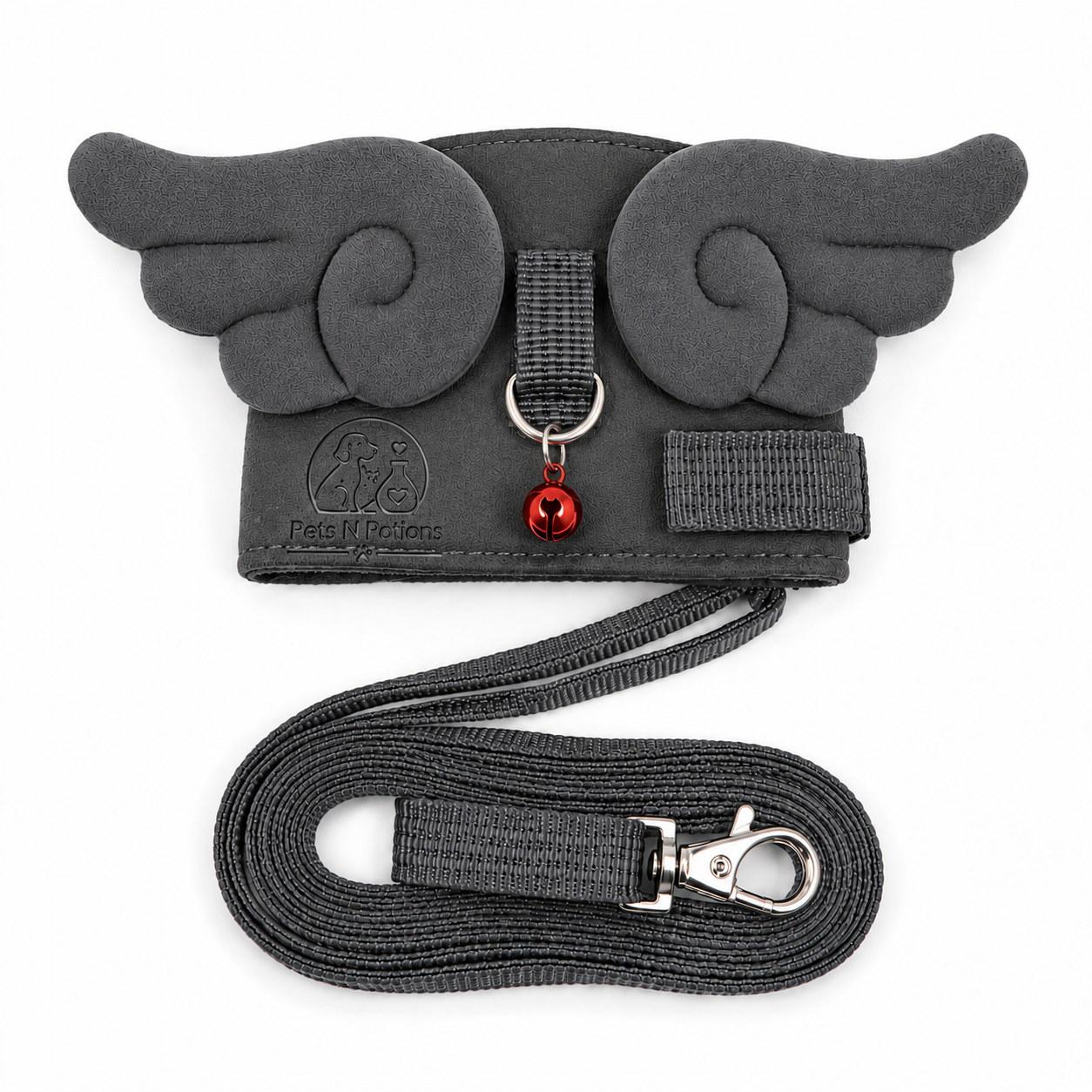 Pets N Potions Angel Wings Dog Harness and Leash Set – Adjustable Soft Walking Harness – Grey (3)