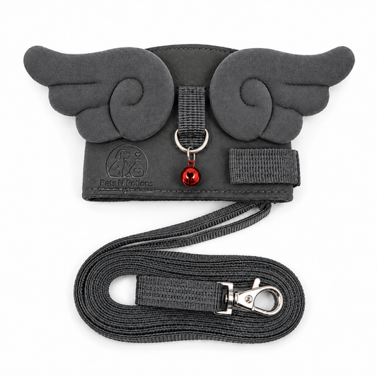 Pets N Potions Angel Wings Dog Harness and Leash Set – Adjustable Soft Walking Harness – Grey (3)