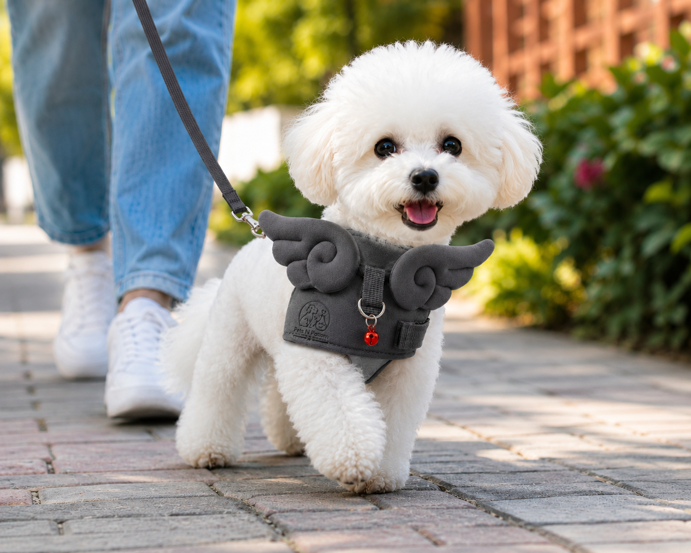 Pets N Potions Angel Wings Dog Harness and Leash Set – Adjustable Soft Walking Harness – Grey (4)
