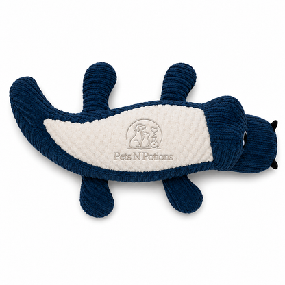 Pets N Potions Plush Crocodile Dog Toy – Soft Squeaky Interactive Chew Toy – Blue (2)