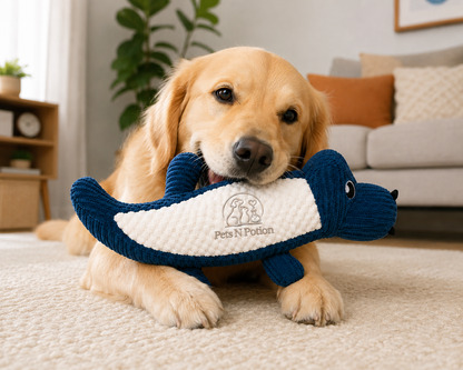 Pets N Potions Plush Crocodile Dog Toy – Soft Squeaky Interactive Chew Toy – Blue (5)