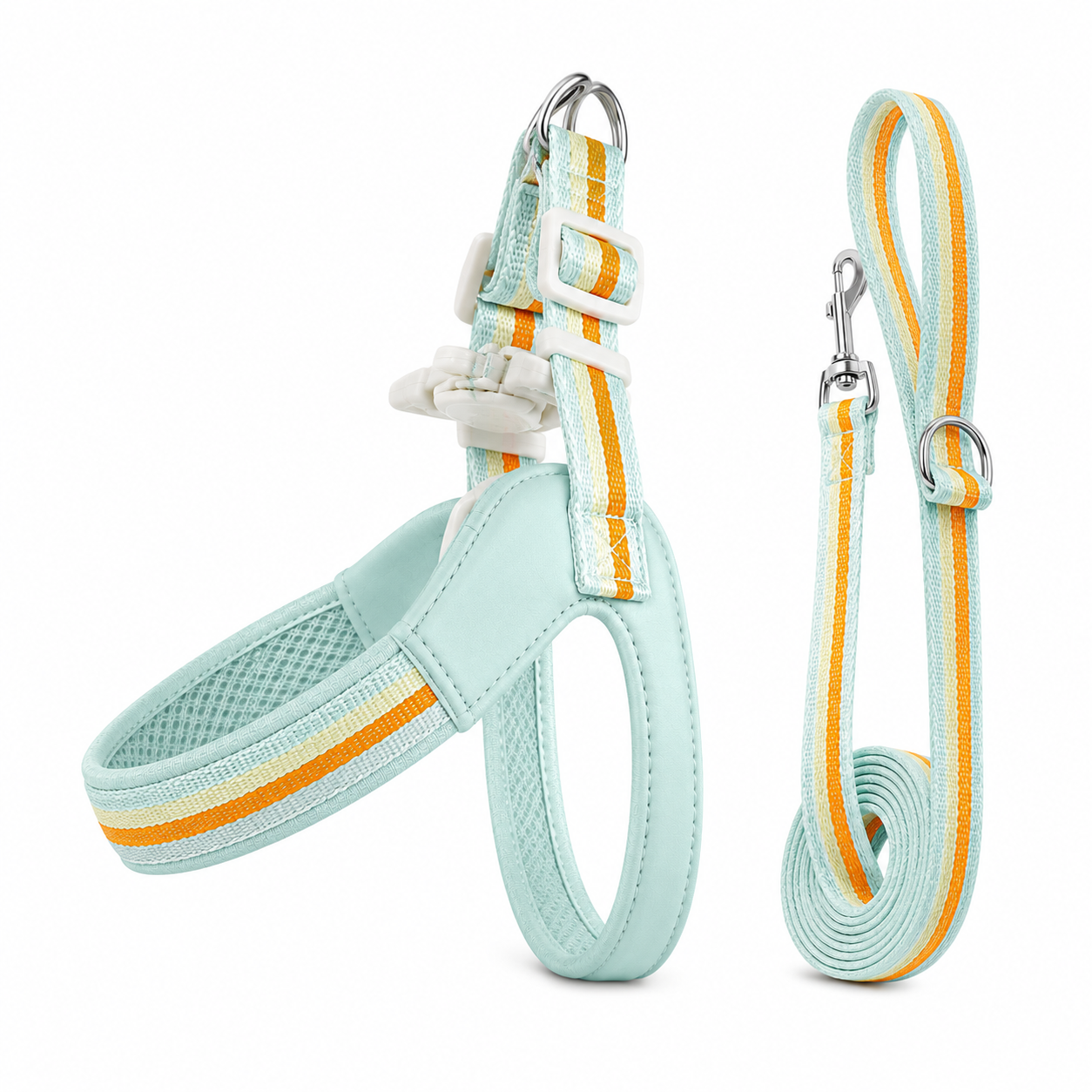 Pets N Potions Reflective No Pull Dog Harness and Leash Set – Adjustable Soft Mesh Vest Harness – Mint Green (2)