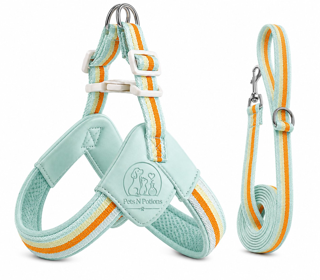 Pets N Potions Reflective No Pull Dog Harness and Leash Set – Adjustable Soft Mesh Vest Harness – Mint Green (3)