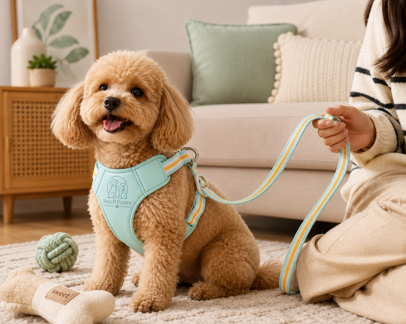 Pets N Potions Reflective No Pull Dog Harness and Leash Set – Adjustable Soft Mesh Vest Harness – Mint Green (4)