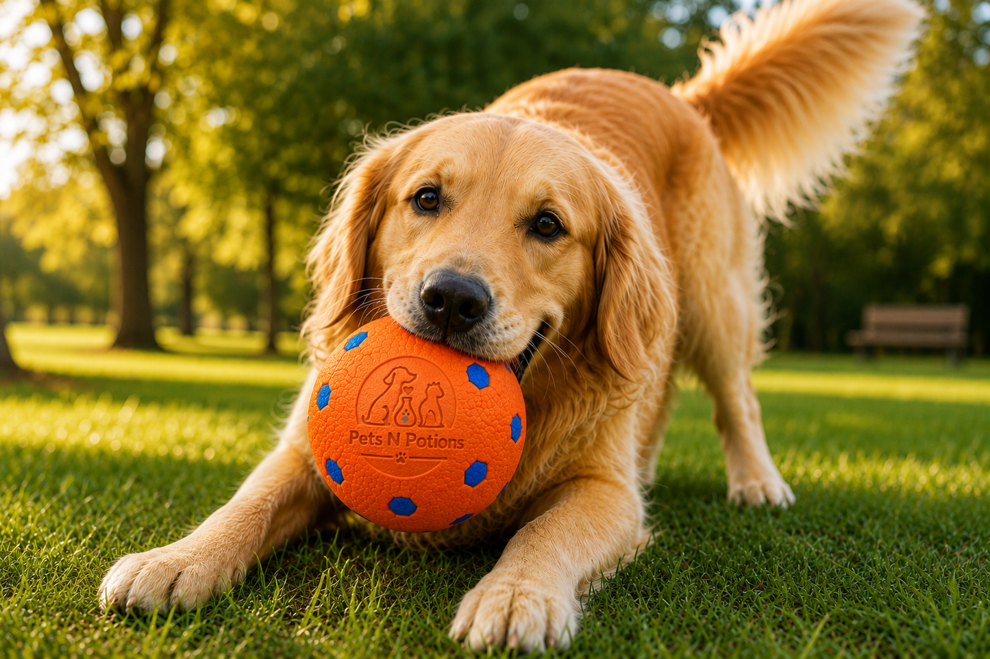 Pets N Potions Natural Rubber Dog Ball Toy – Interactive Chew and Fetch Ball – Orange (2)
