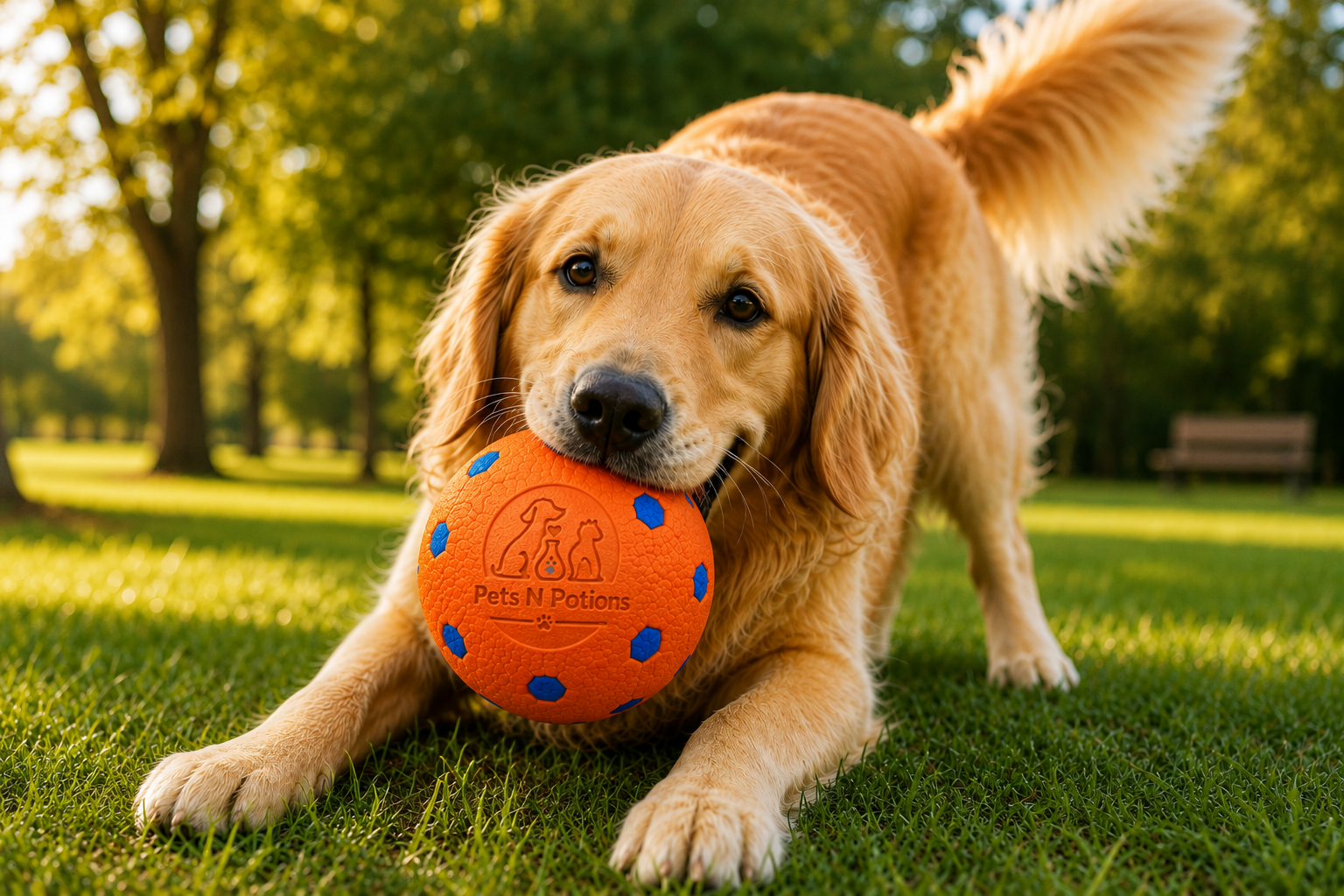 Pets N Potions Natural Rubber Dog Ball Toy – Interactive Chew and Fetch Ball – Orange (2)