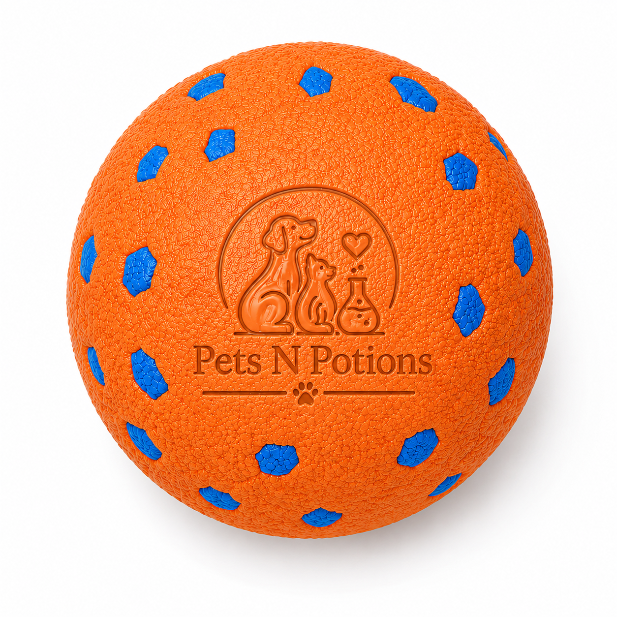 Pets N Potions Natural Rubber Dog Ball Toy – Interactive Chew and Fetch Ball – Orange (3)