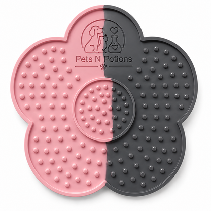 Pets N Potions Silicone Slow Feeder Lick Mat for Dogs – Non-Slip Interactive Treat Mat – Pink and Grey (9)