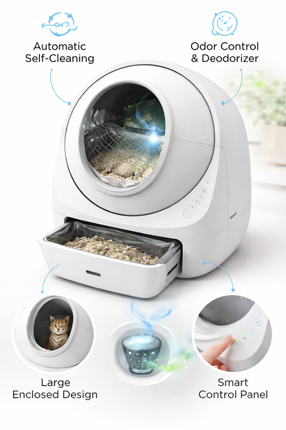Automatic Self-Cleaning Cat Litter Box – Odor Control System