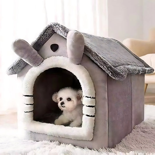 Enclosed Indoor Pet House Bed – Plush, Washable Comfort