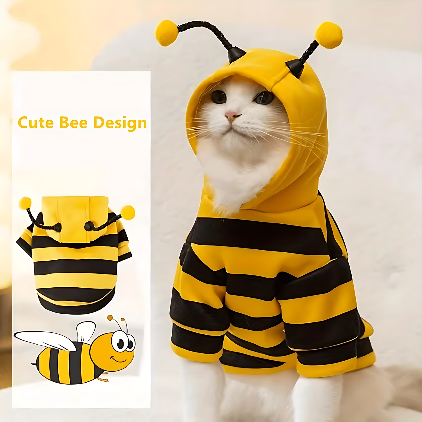 Cute Bee Pet Hoodie – Warm Winter Costume for Dogs & Cats