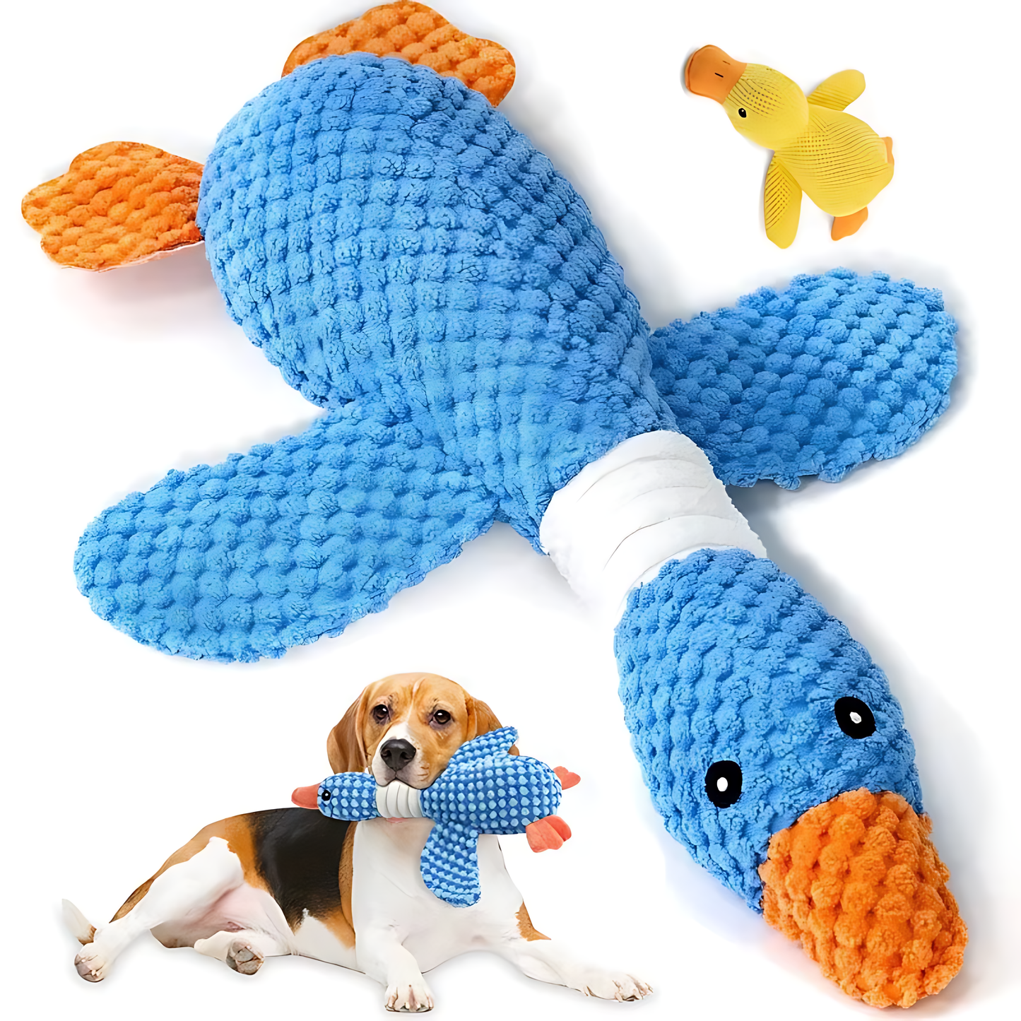 Blue Plush Duck Dog Toy – Soft Textured Fetch, Carry and Cuddle Toy with Long Neck, Wings and Feet