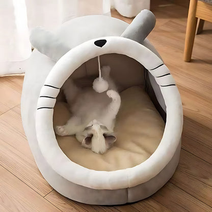Plush Cat Cave Bed – Cozy Enclosed Pet Sleeping Den