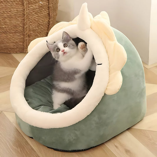 Plush Cat Cave Bed – Cozy Enclosed Pet Sleeping Den