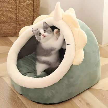 Plush Cat Cave Bed – Luxury Enclosed Sleeping House for Small Pets