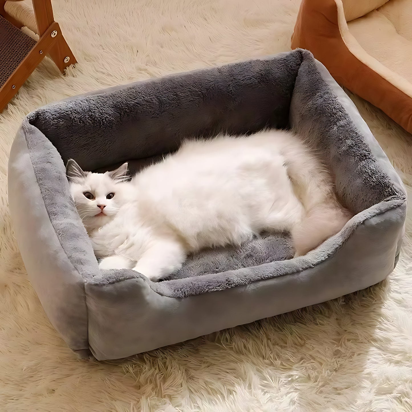 Soft Plush Pet Basket Bed – Warm Sleeping Bed for Cats & Small Dogs